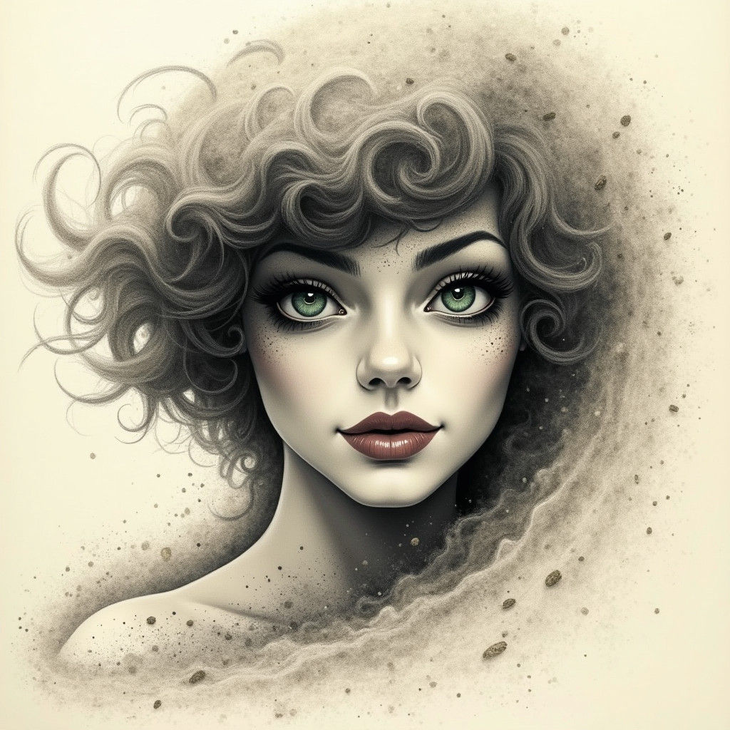 Sandstorm Woman: Surreal Charcoal Fantasy Illustration