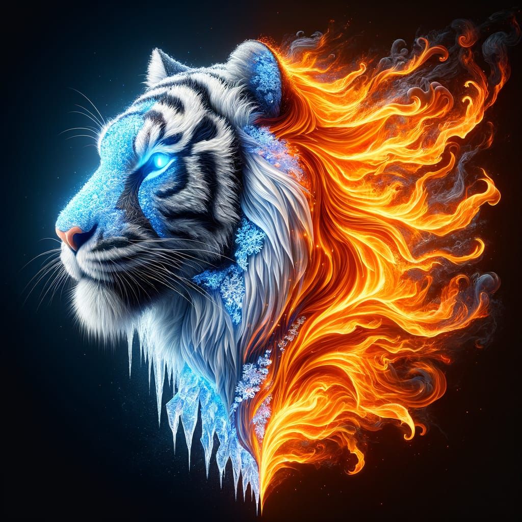 Majestic Tiger of Ice and Fire in 3D