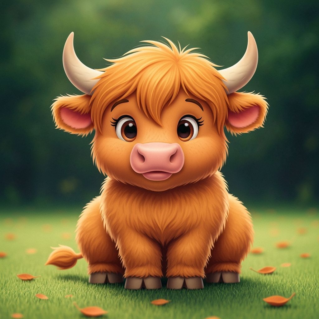 Cute Highland Cow Baby in Disneyesque Style