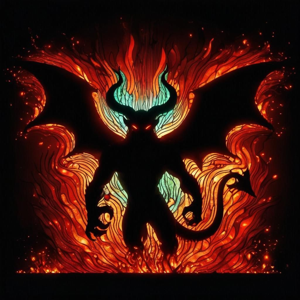 Infernal Shadow Demon in a Fiery Landscape