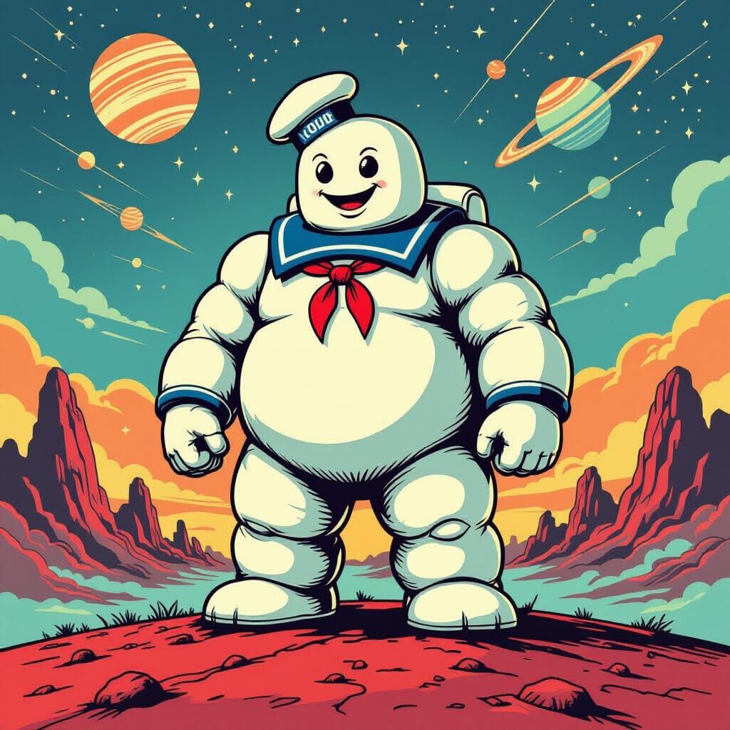 Stay Puft Marshmallow Man in Underground Comix Sci-Fi Style