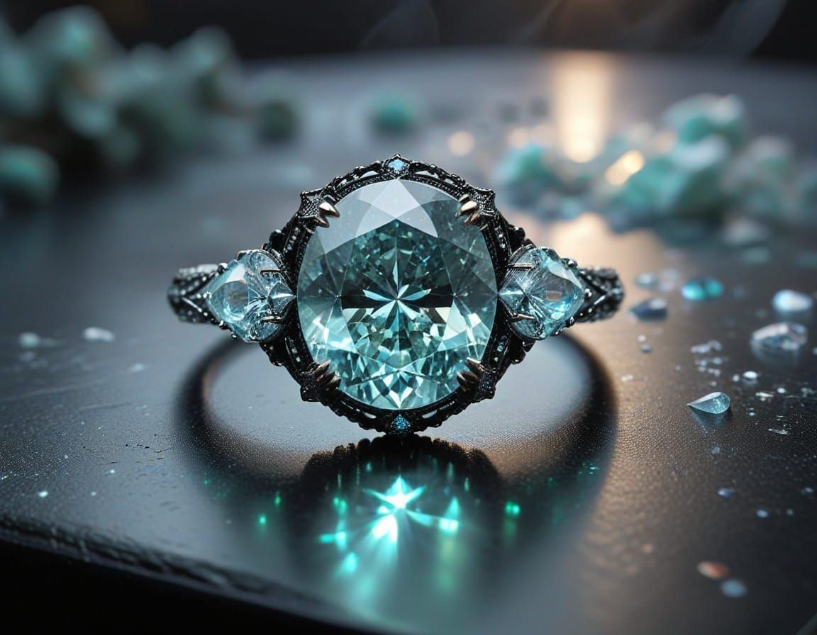 Pale Aqua Diamond Ring Sparkling in Ethereal Mist