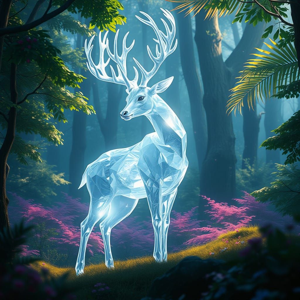 Crystal Deer in Ethereal Forest