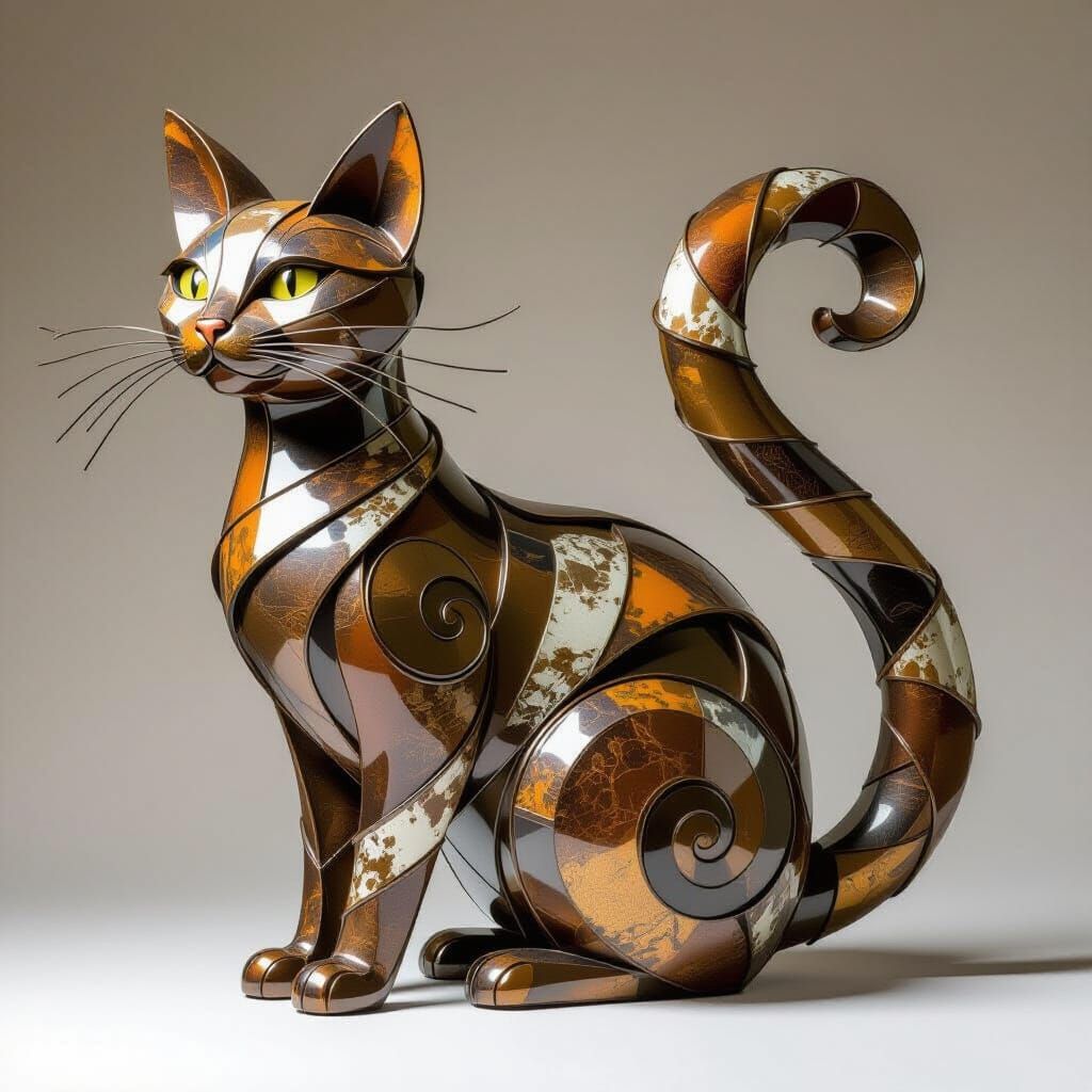 Abstract Metal Cat Tail Sculpture with Industrial Realism St...