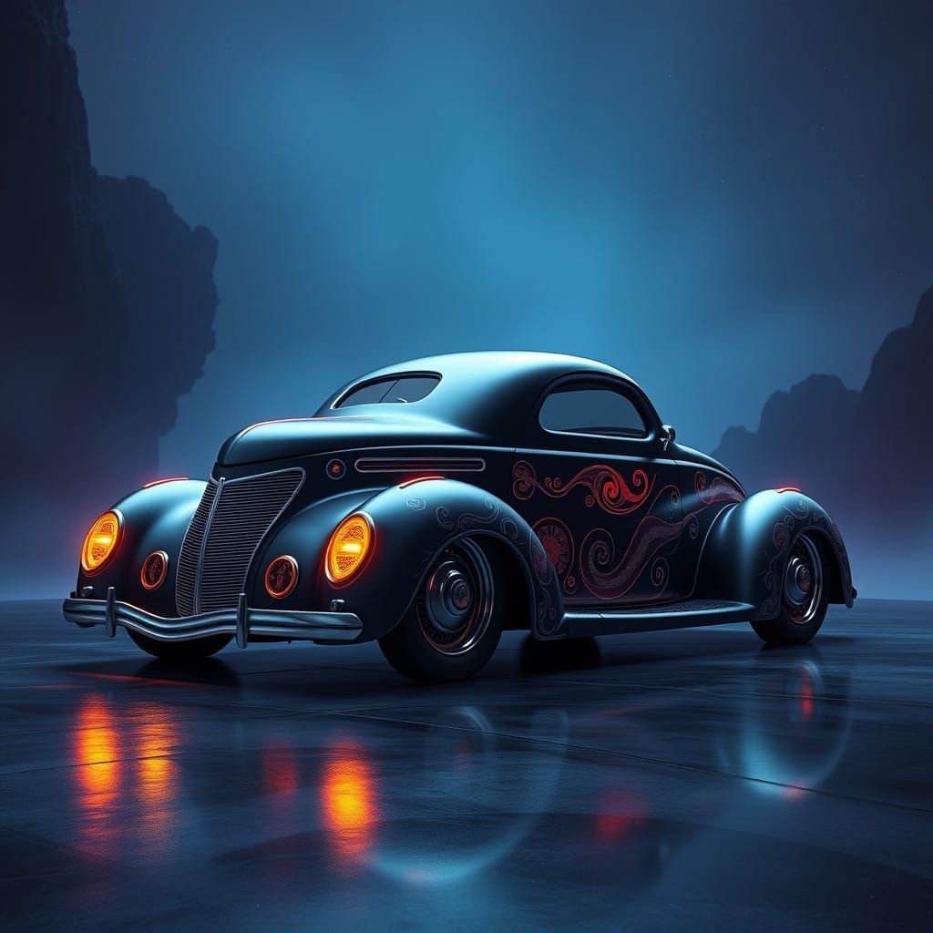 Futuristic 1939 Ford Deluxe Coupe in Mystical, Swirling Patt...