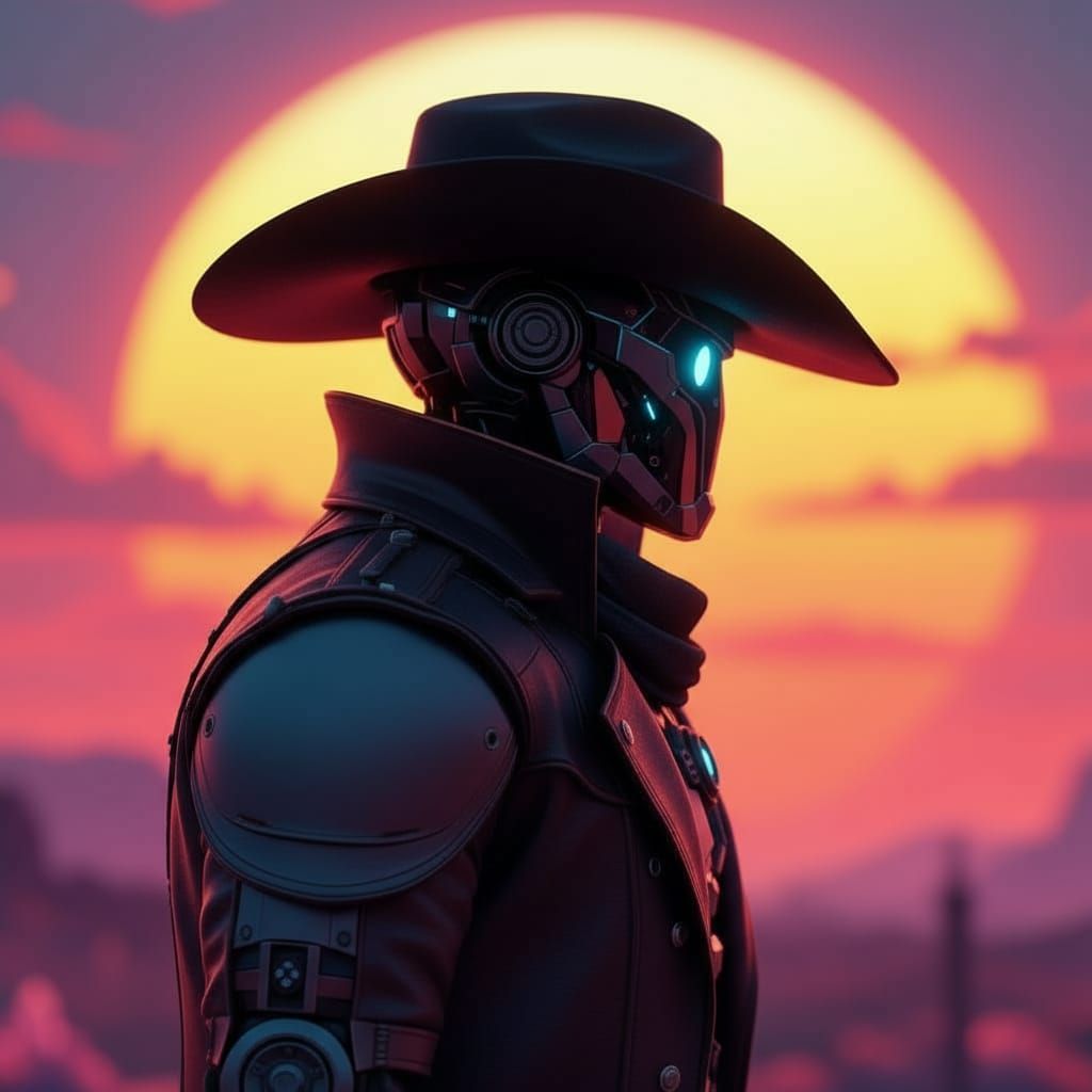 Cybernetic Cowboy at Binary Sunset