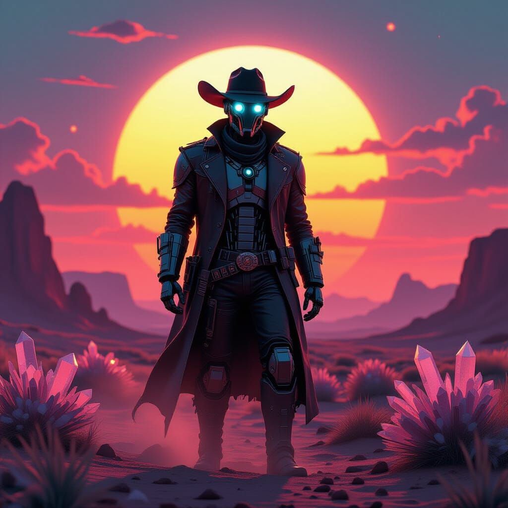 Cybernetic Cowboy at Binary Sunset