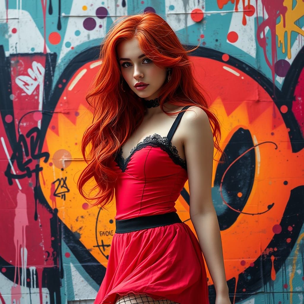 Pastel Goth Redhead in Graffiti Art Style