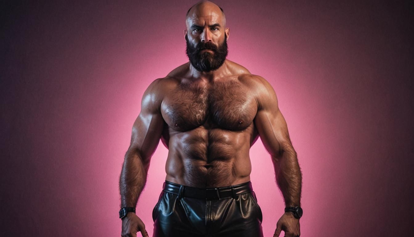 Hairy Man with Beard in Synthwave Neon Style