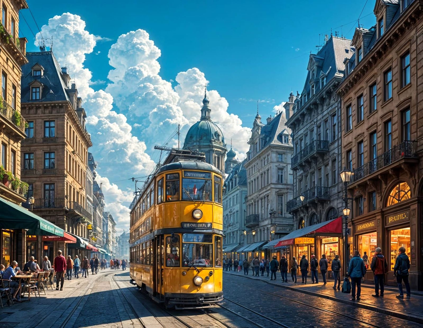 Vibrant Central European City Street Scene in 8k Resolution