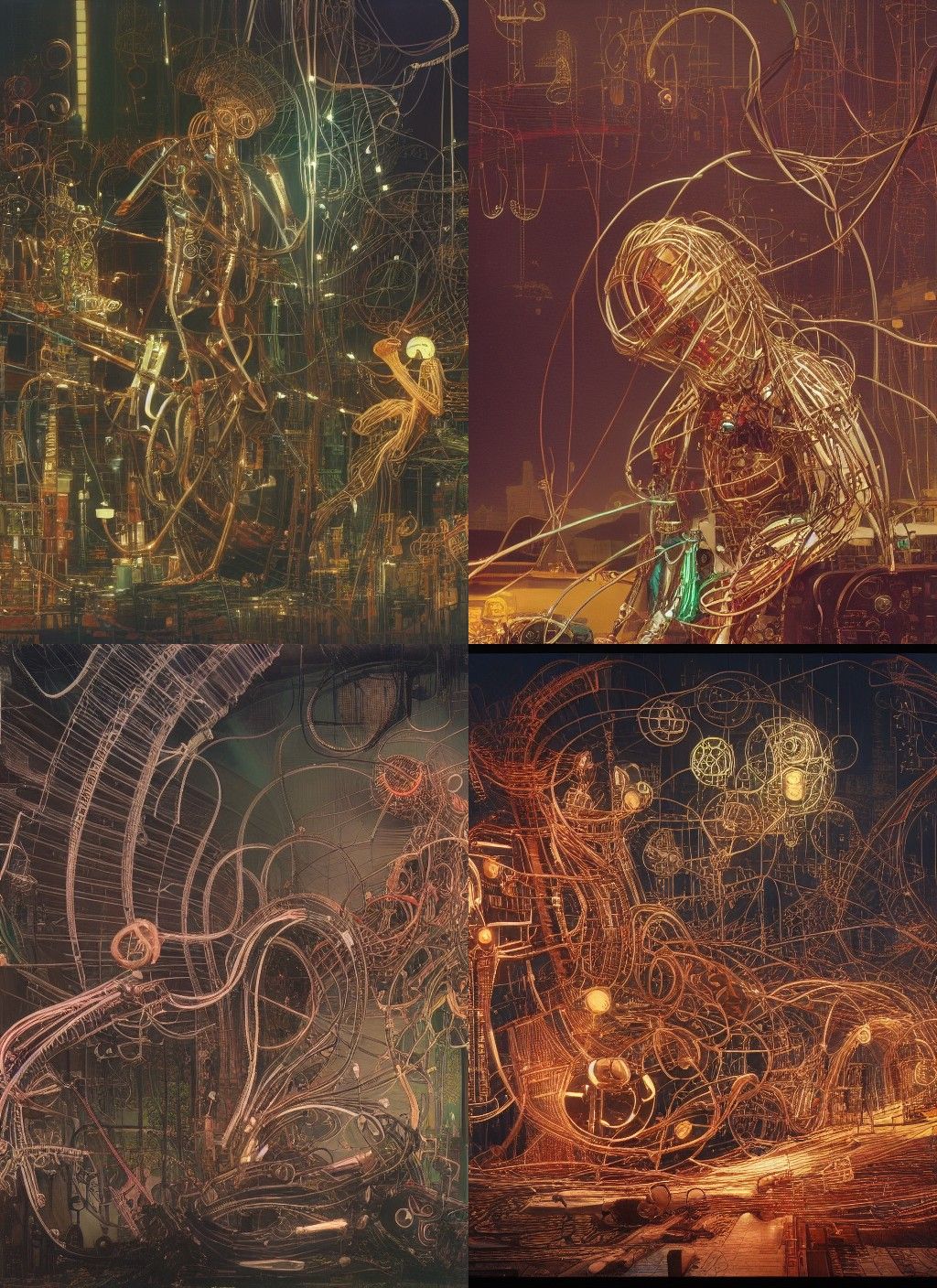 Neon Humanoid Made of Instruments in Desolate City