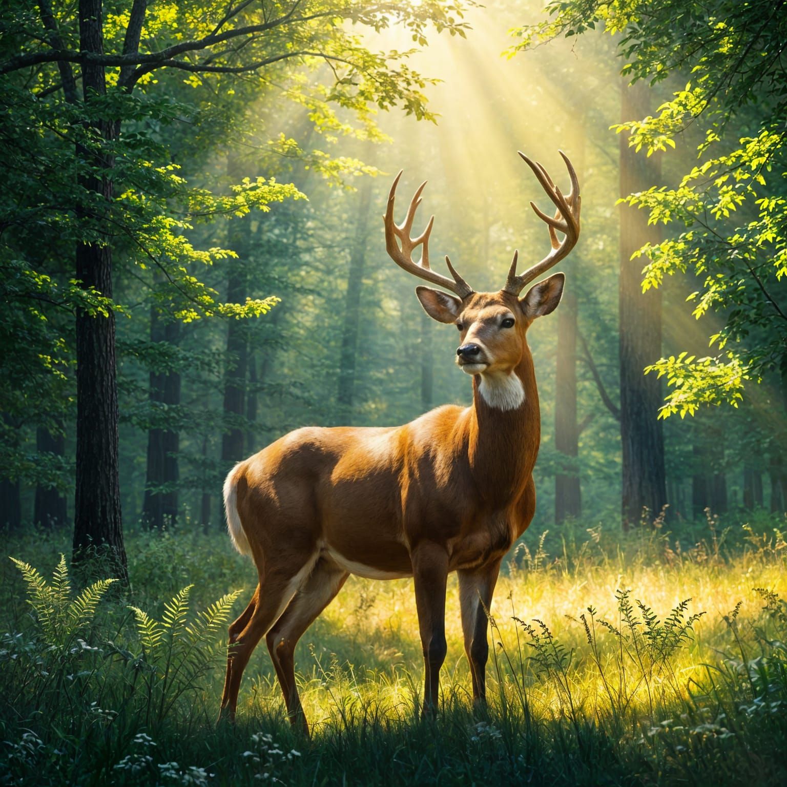 Majestic Buck in a Serene Forest Glade