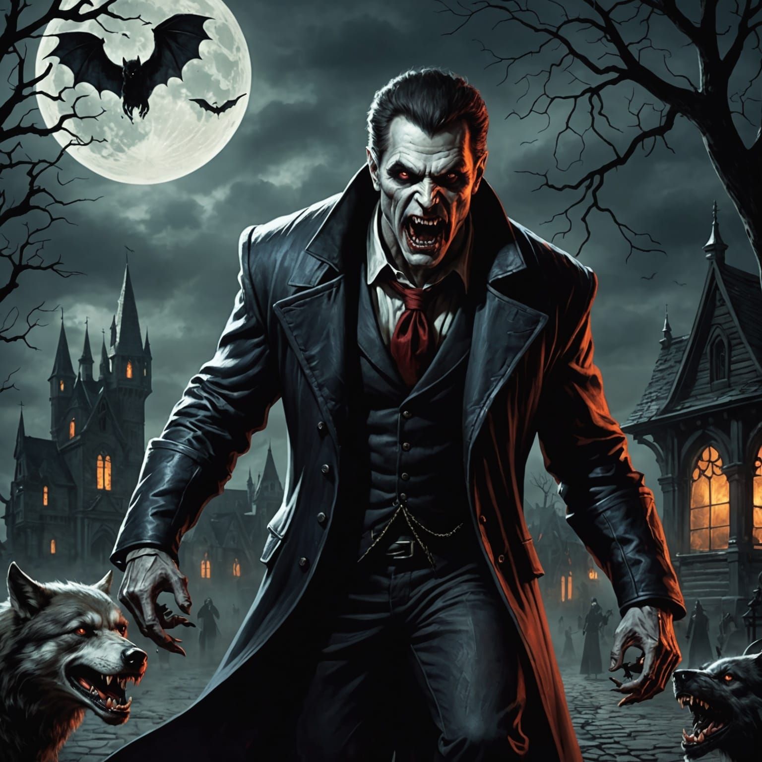 Haunted Scene with Vampires and Werewolves