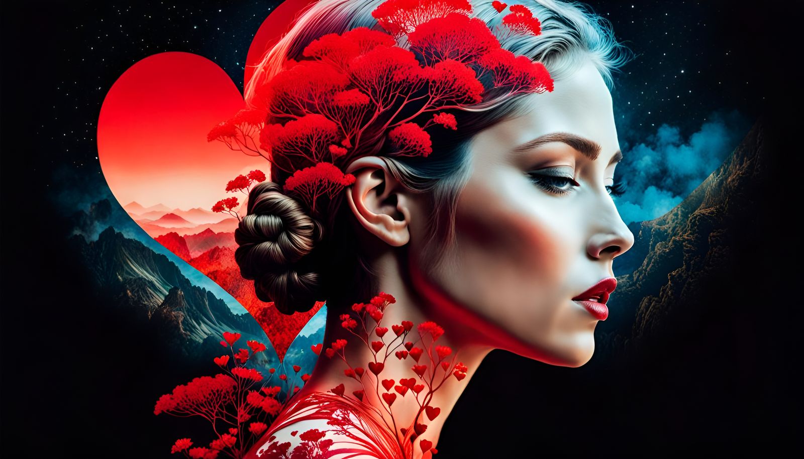 Hearts in Silhouette: Double Exposure Art