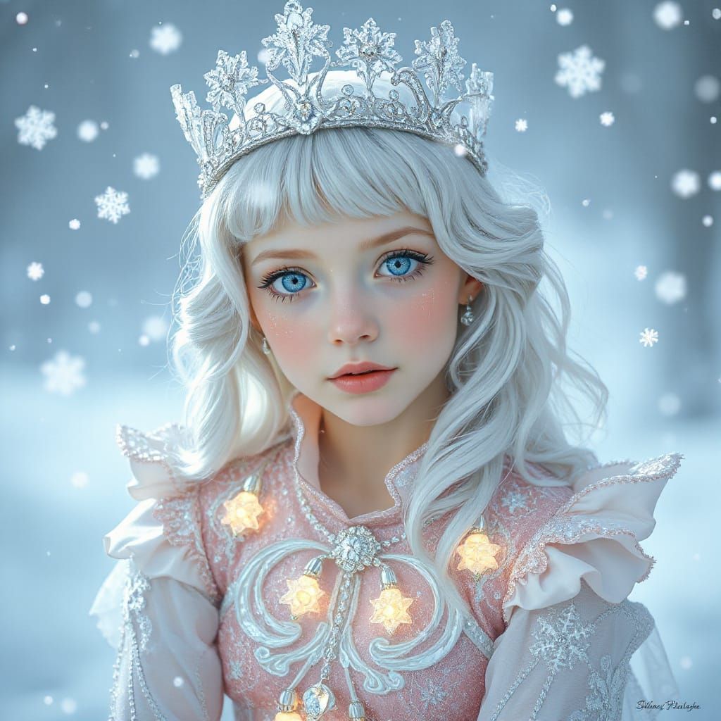 Ethereal Frost Queen in Art Nouveau Style