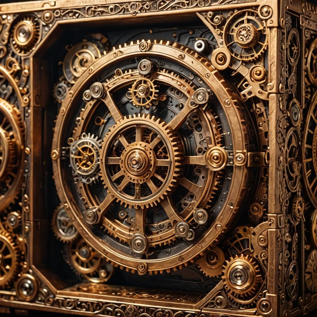 Intricate Steampunk Puzzle Box with Golden Glow
