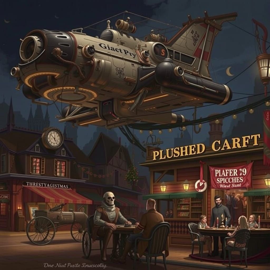 Steampunk Spaceships on a Starry Night Sky in a Retro Futuri...