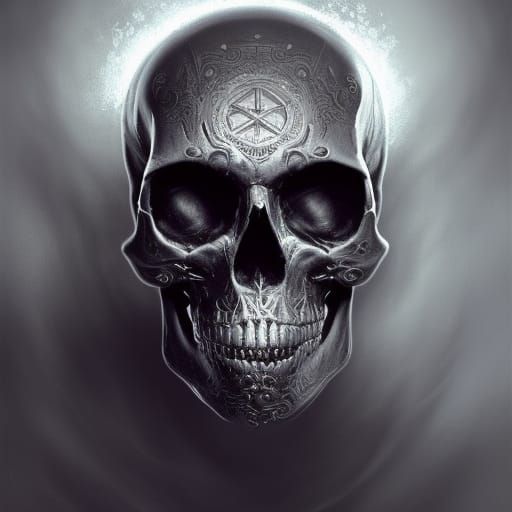 Hyperdetailed Silver Skull in Dark Fantasy Style