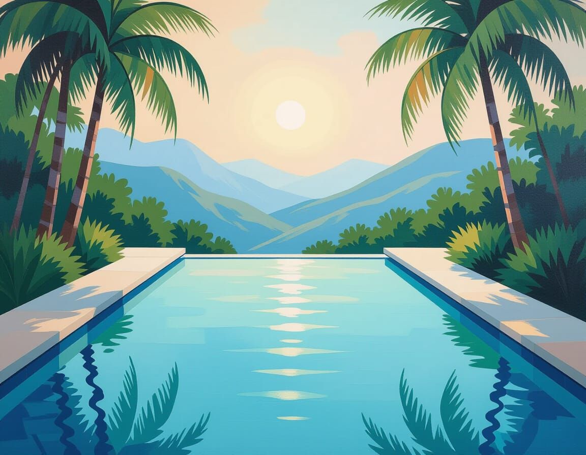 Abstract Expressionist Pool in Paradise as Color Field Paint...