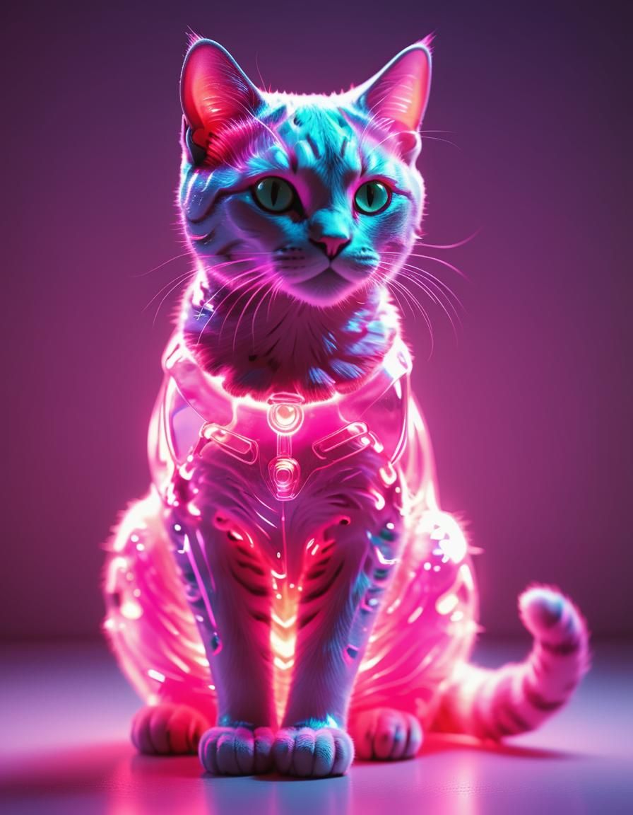 Fluorescent Pink Robot Cat with Glassy Body