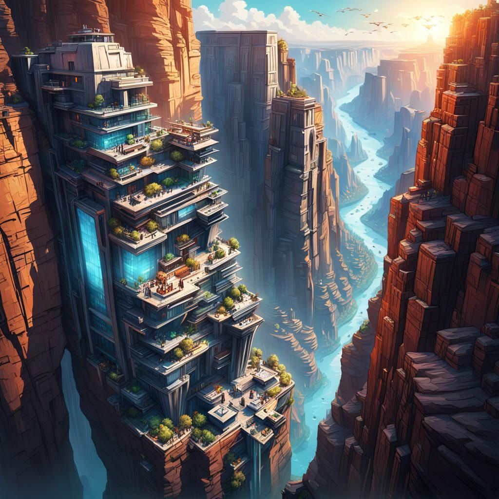 Futuristic City on Cliff Face: Hyperrealistic Concept Art