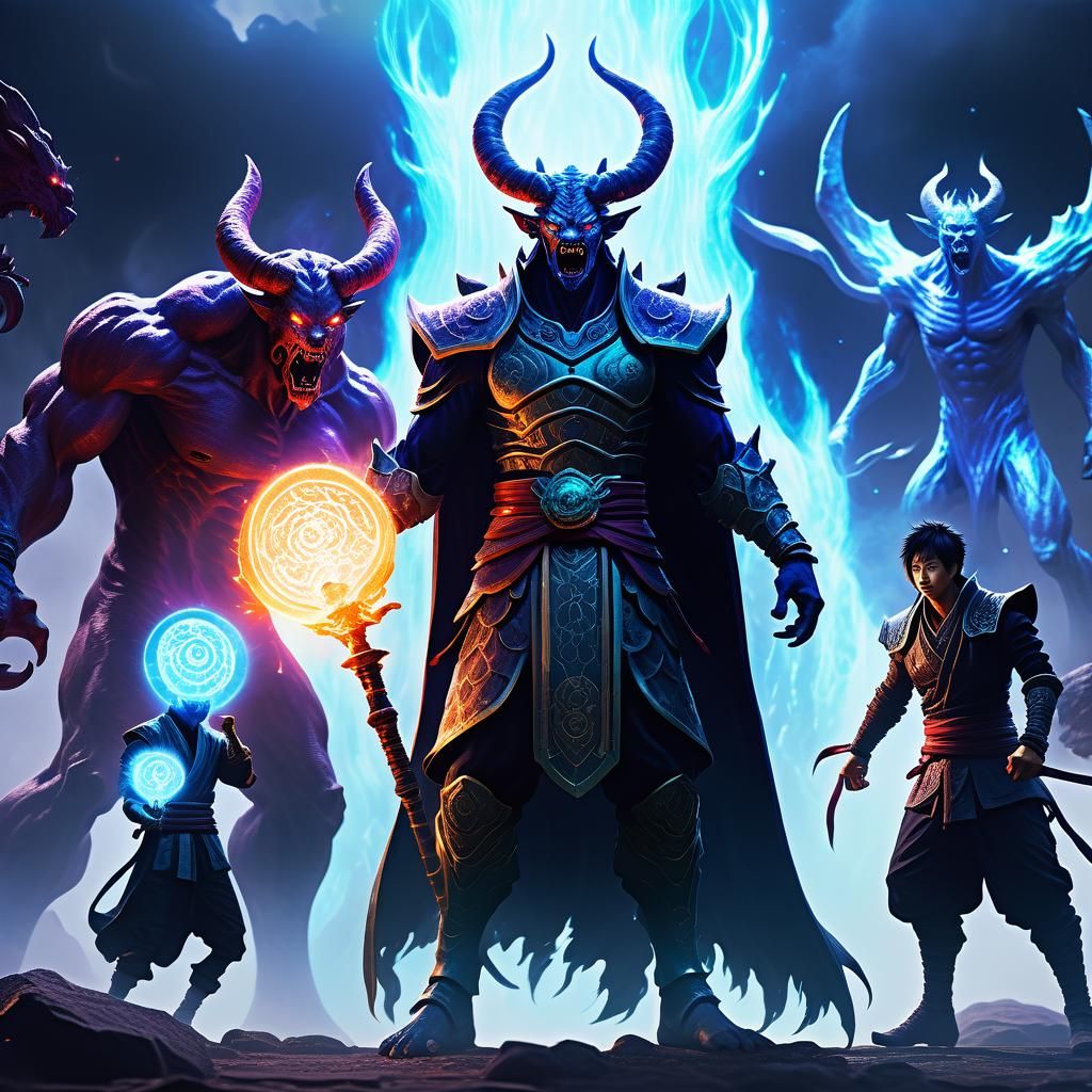 Dark Fantasy Warrior Faces Demon Slayers