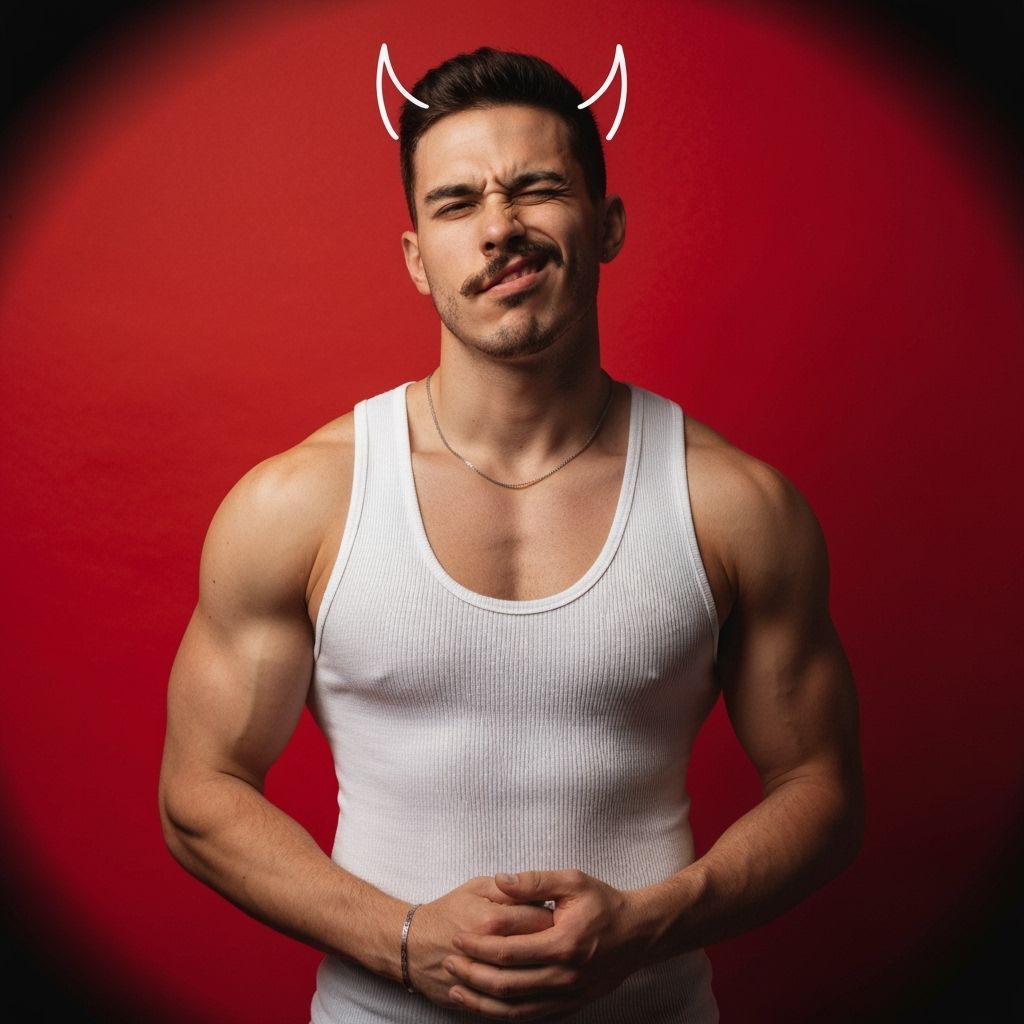 Athletic Man Smirks Against Red Background