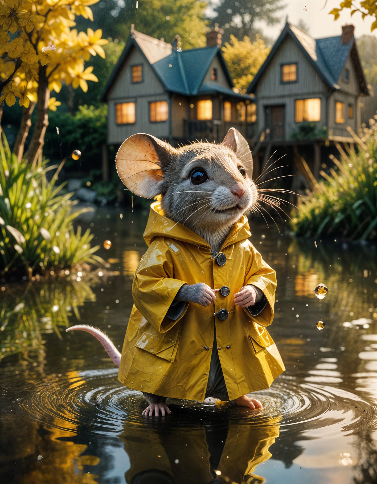 Mouse in Raincoat on a Rainy Day Adventure