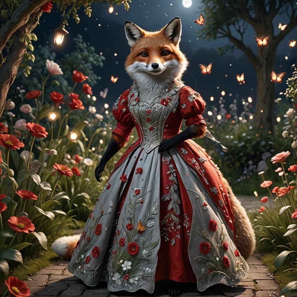 Lady Fox Moonlight Stroll: A Hyperrealistic Masterpiece