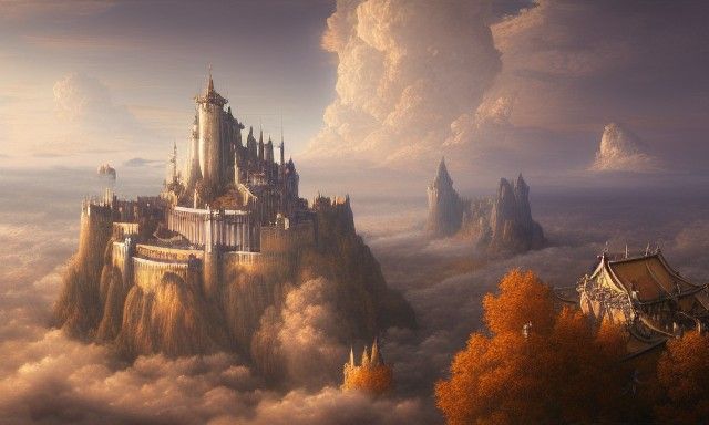 Ethereal Cloud Kingdom: Detailed Digital Illustration