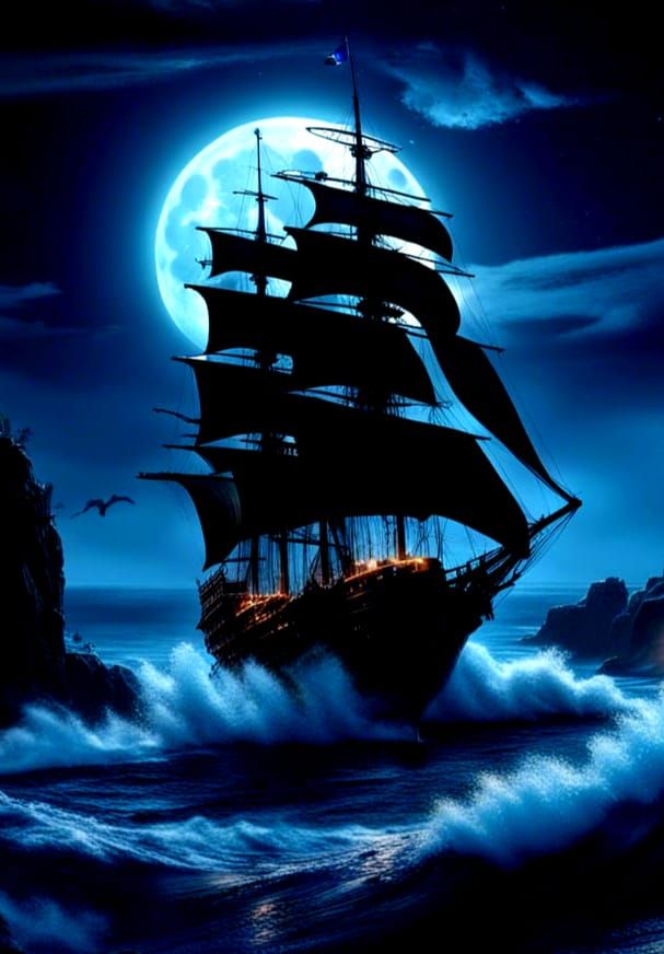 Hyperdetailed Corsair Ship at Night