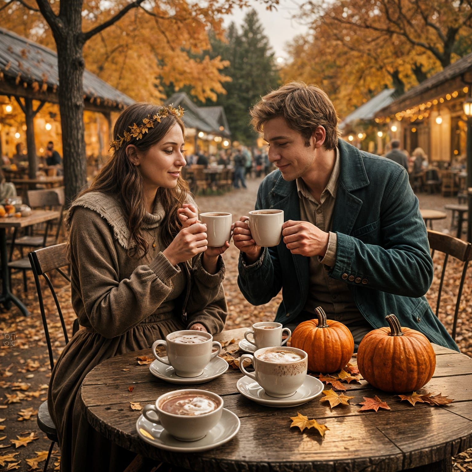 Whimsical Fairy Couple Enjoying Hot Chocolate