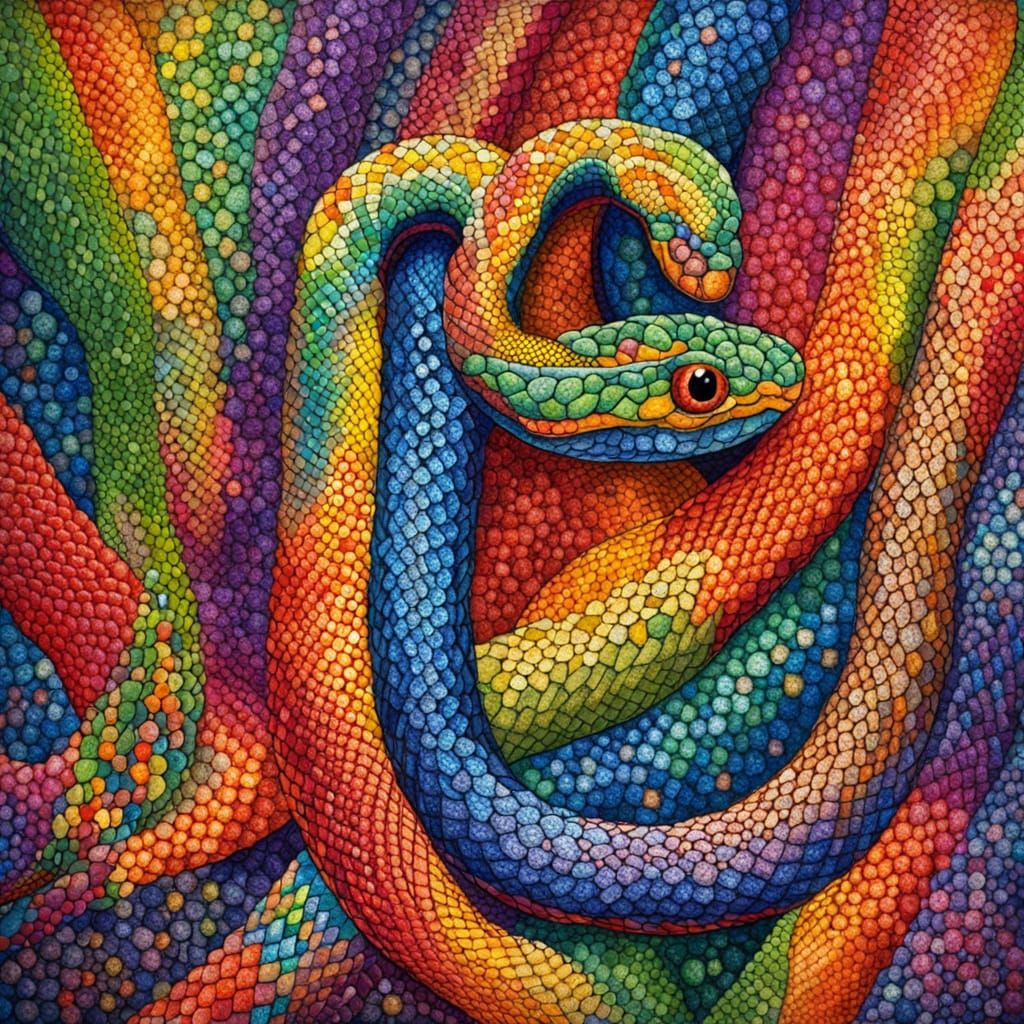 Rainbow Snake in Pointillism Style