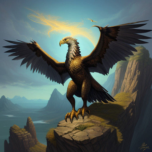 Eagle-Dragon Hybrid in Majestic Fantasy Landscape