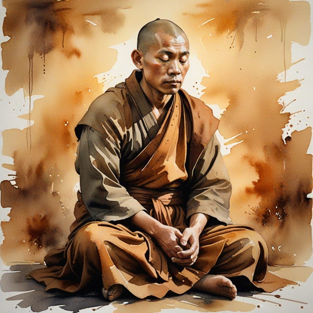 Serene Monk in Warm Watercolour