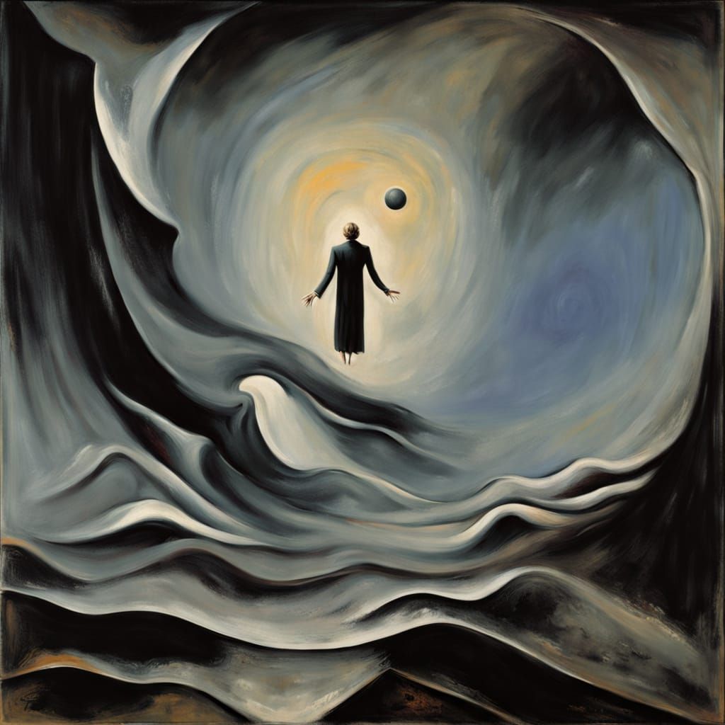 Dark Surrealist Figure Suspended in Ominous Void