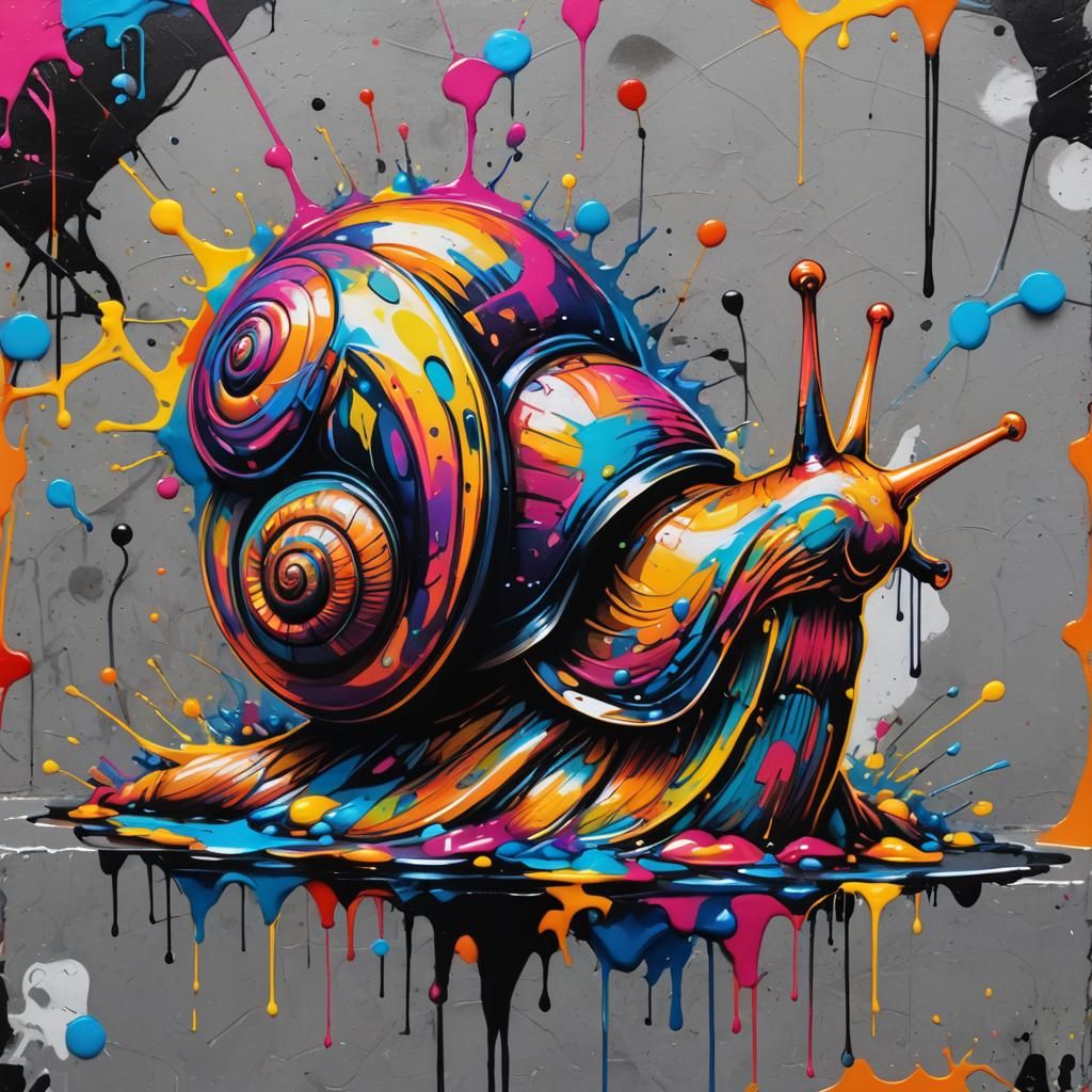 Neon Snail in Graffiti Splash Art Style