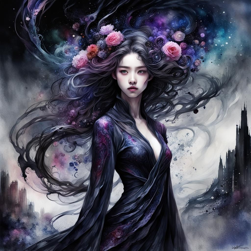 Dark Demon in Digital Watercolor Fantasyscape