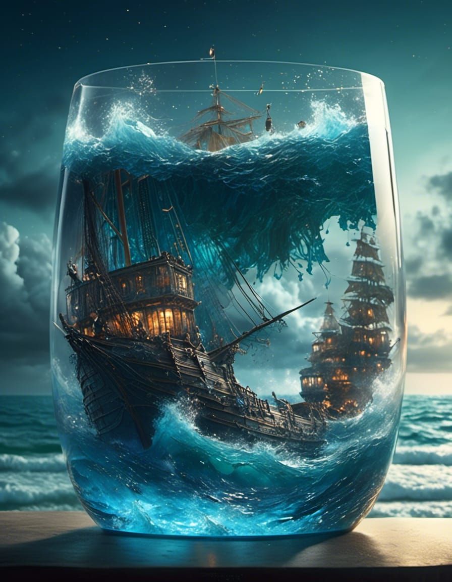 Ocean in a Glass: Dramatic Midnight Scene