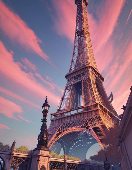Eiffel Tower in Detailed 3D Anime Art Style