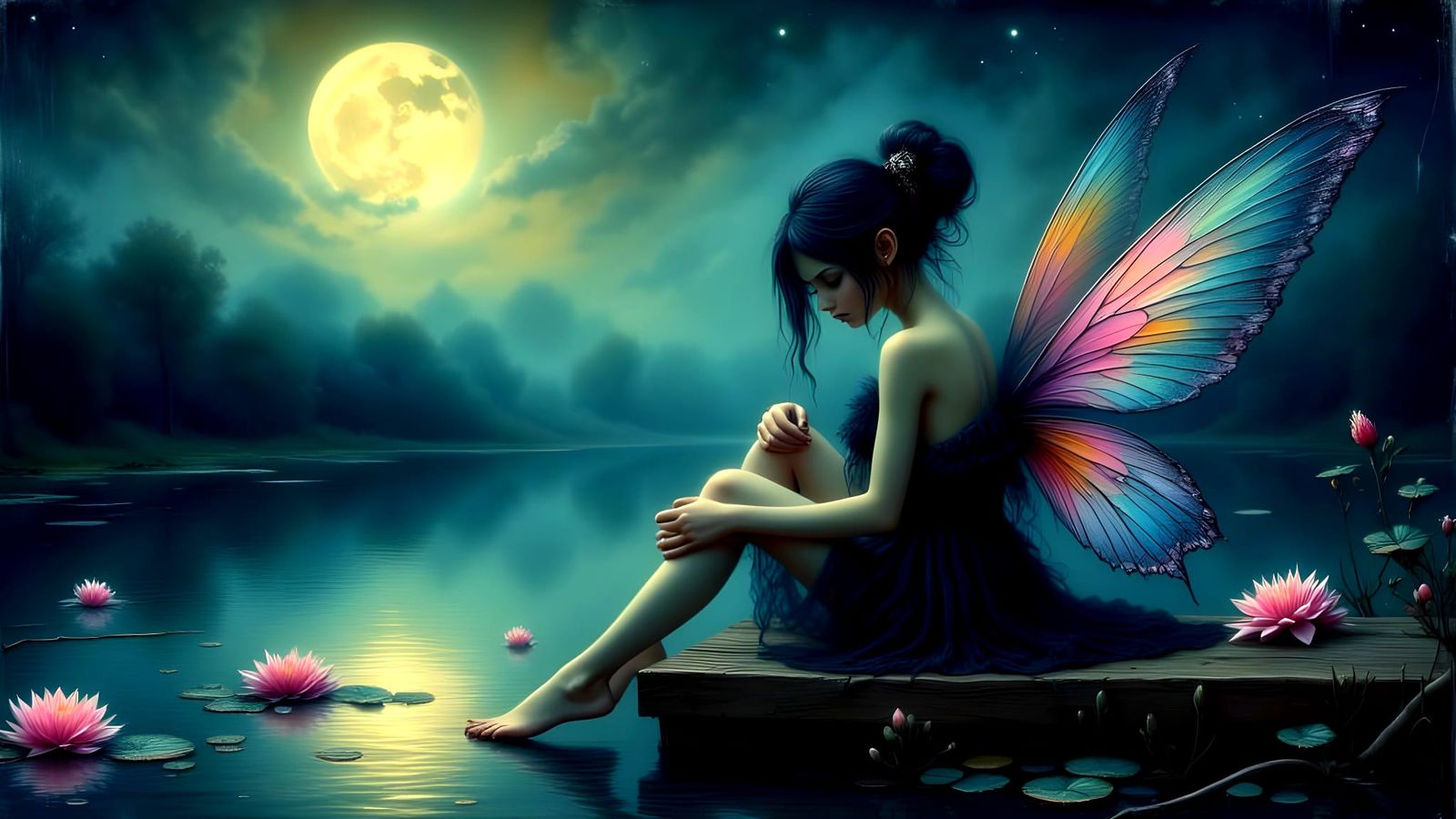 Fairy by Moonlit Lake in Dark Fairy Punk Style