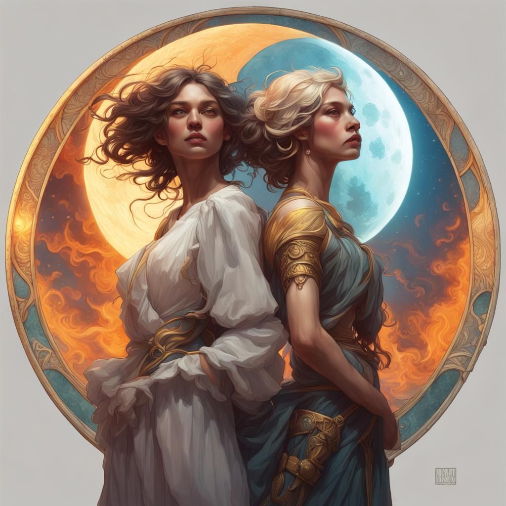 People Holding the Sun and Moon: Hyperdetailed Concept Art