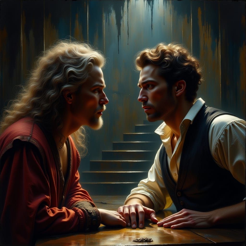 Schiller's "Die Räuber" Stage Scene: Karl and Franz Confront...