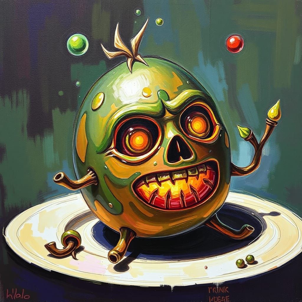 Whimsical Picklecore Painting with Food Elements