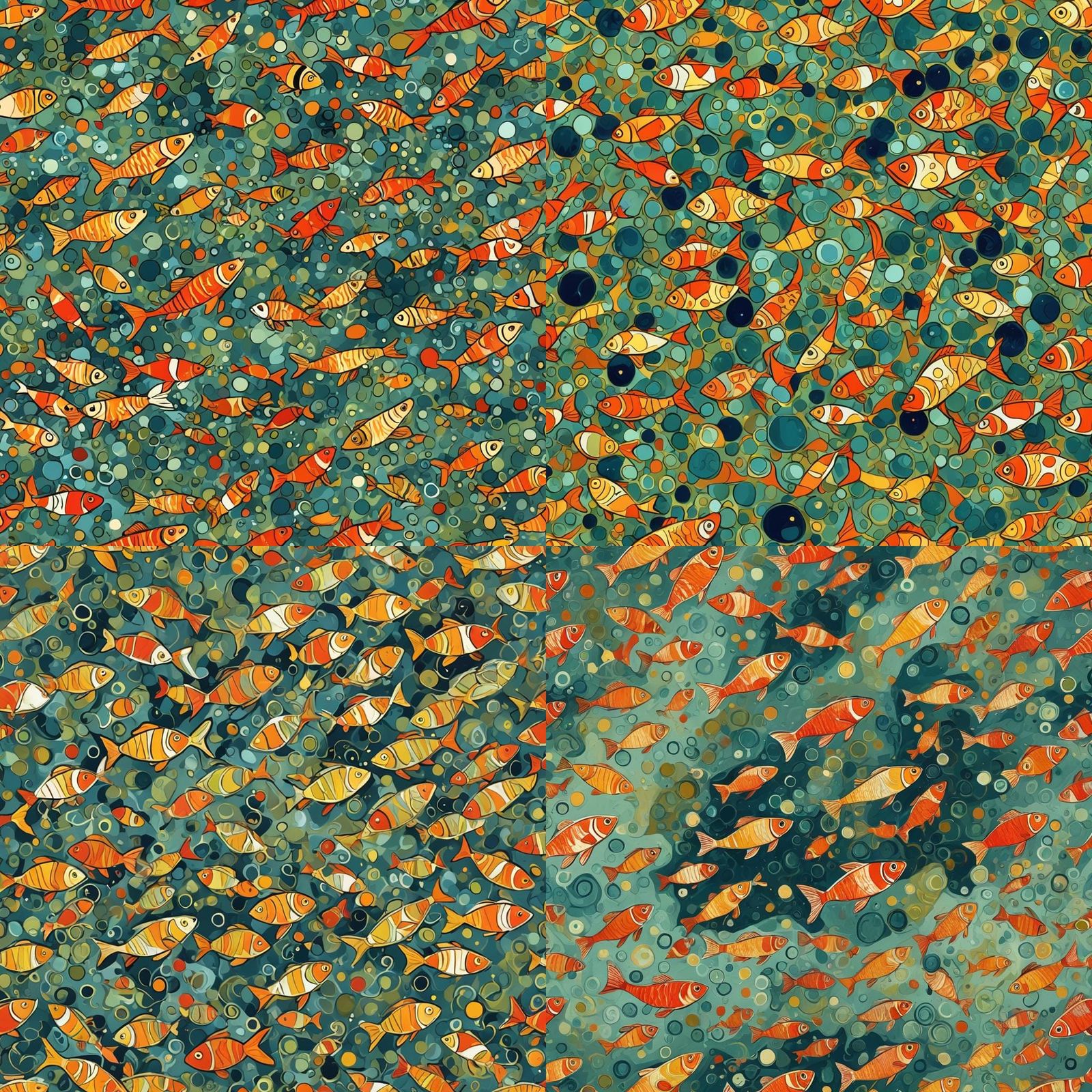 Abstract Happy Fat Fish in Complementary Colors