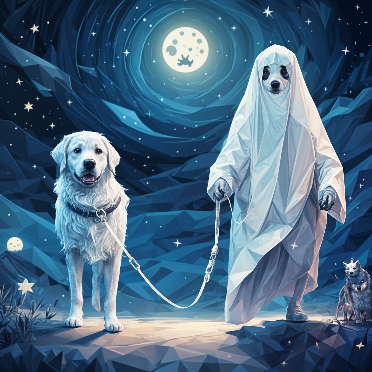Ghost and Dog Walking at Night