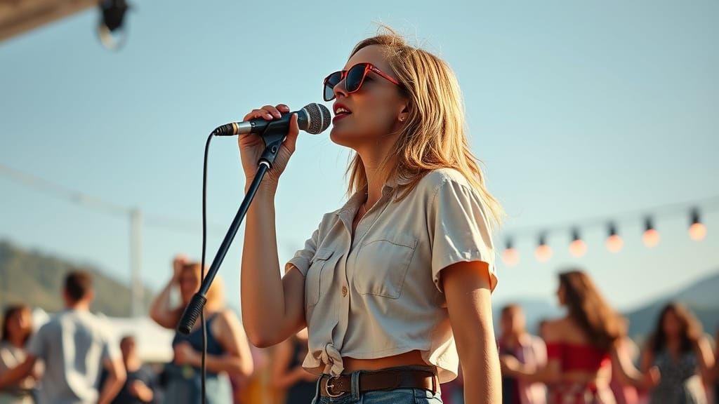 Pop Singer Performing at Outdoor Music Festival