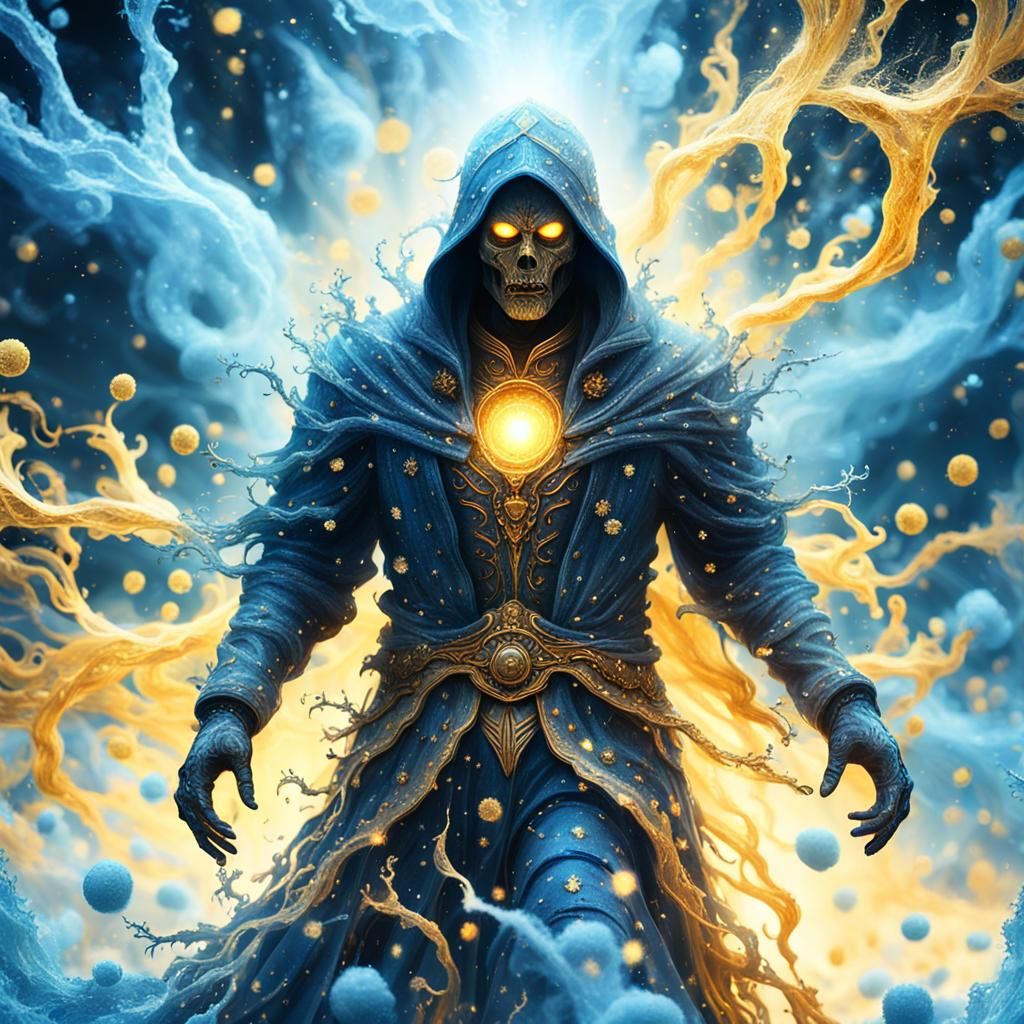 Mystical Figure in Golden Aura, Dark Surrealism