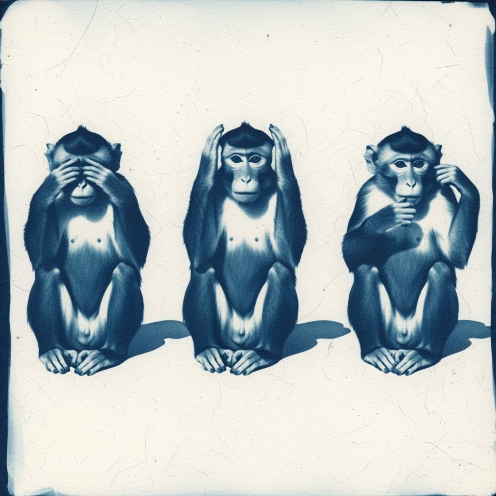 Cyanotype Image of Three Wise Monkeys