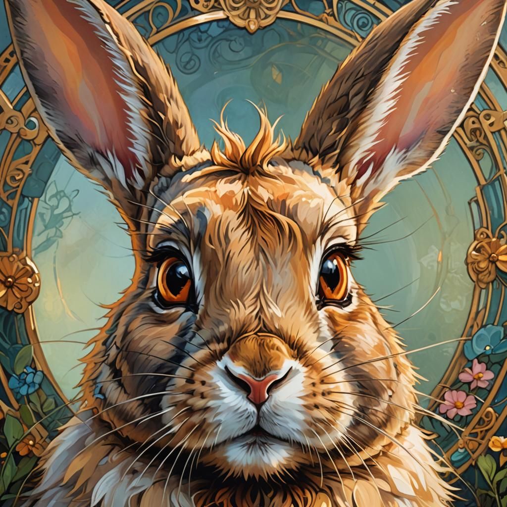 Rabbit Portrait in Art Nouveau Style